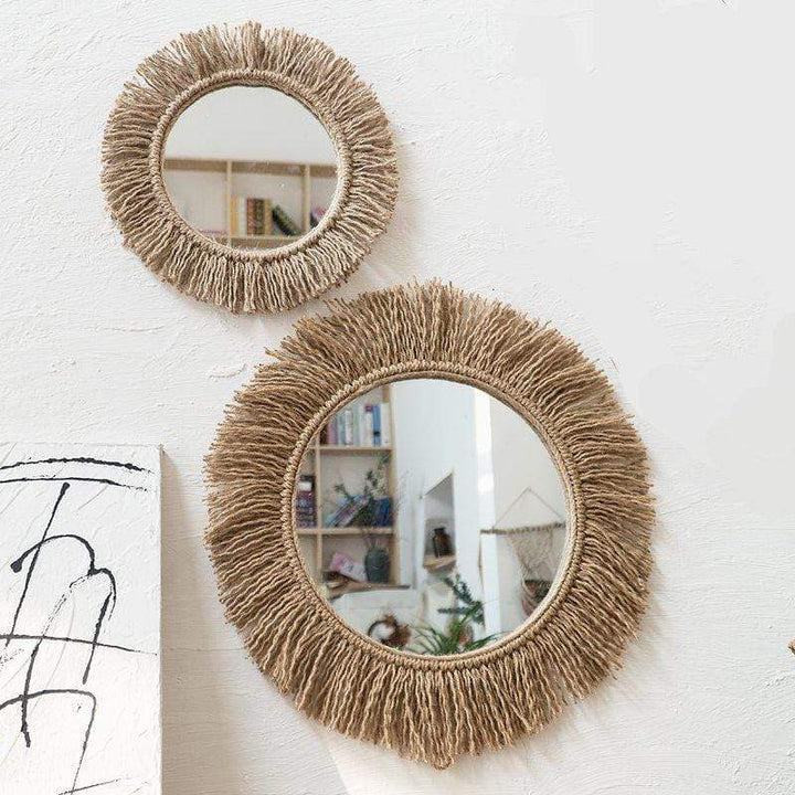 Boho Style Wall Mirror with Hemp Rope