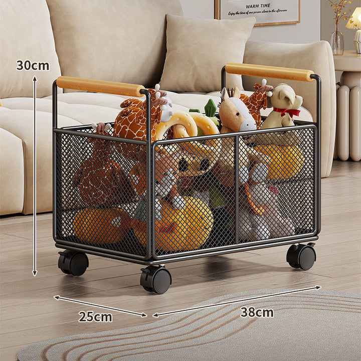 Breathable Diamond Mesh Toy and Home Storage Bin with Ergonomic Wooden Top Handles