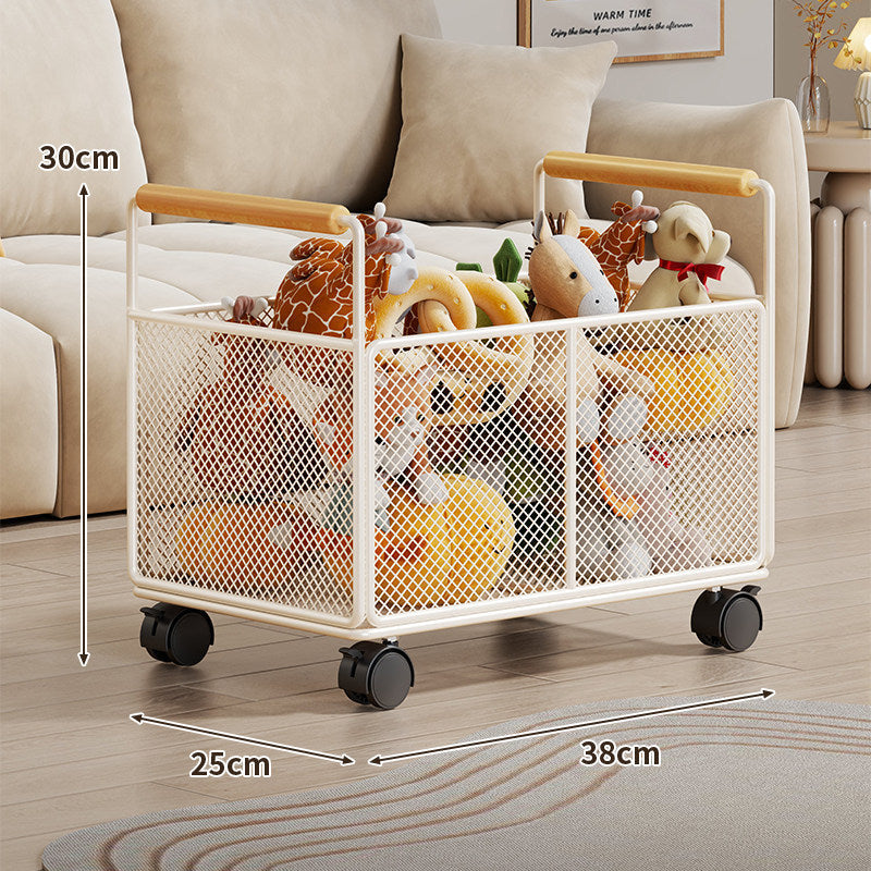 Breathable Diamond Mesh Toy and Home Storage Bin with Ergonomic Wooden Top Handles
