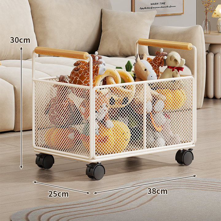 Breathable Diamond Mesh Toy and Home Storage Bin with Ergonomic Wooden Top Handles