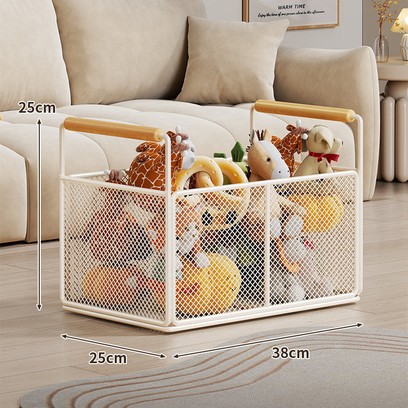 Breathable Diamond Mesh Toy and Home Storage Bin with Ergonomic Wooden Top Handles