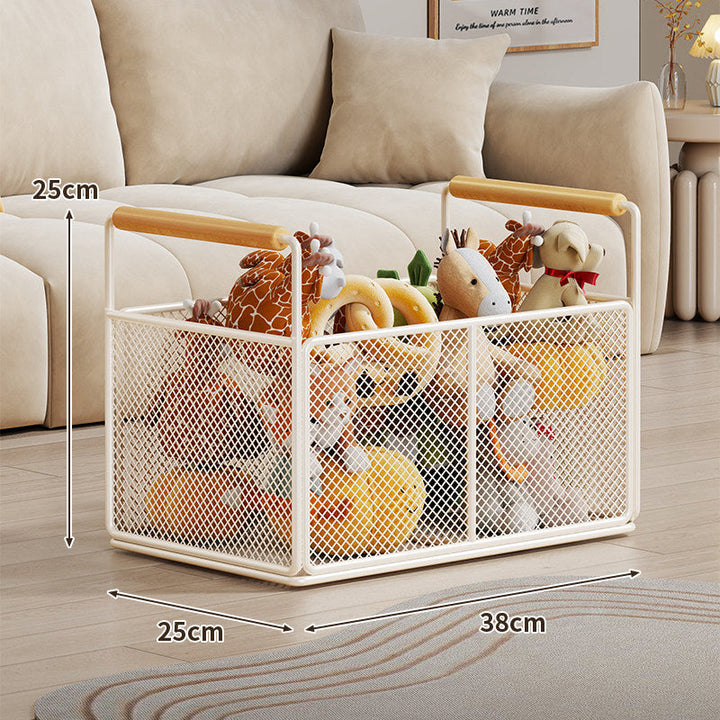 Breathable Diamond Mesh Toy and Home Storage Bin with Ergonomic Wooden Top Handles
