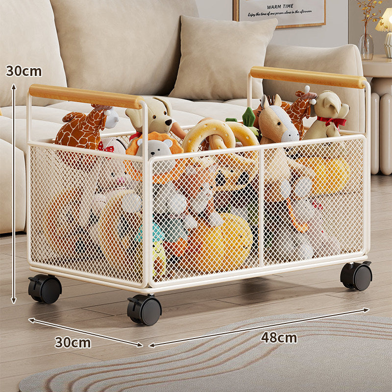 Breathable Diamond Mesh Toy and Home Storage Bin with Ergonomic Wooden Top Handles