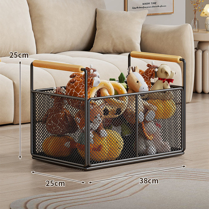Breathable Diamond Mesh Toy and Home Storage Bin with Ergonomic Wooden Top Handles