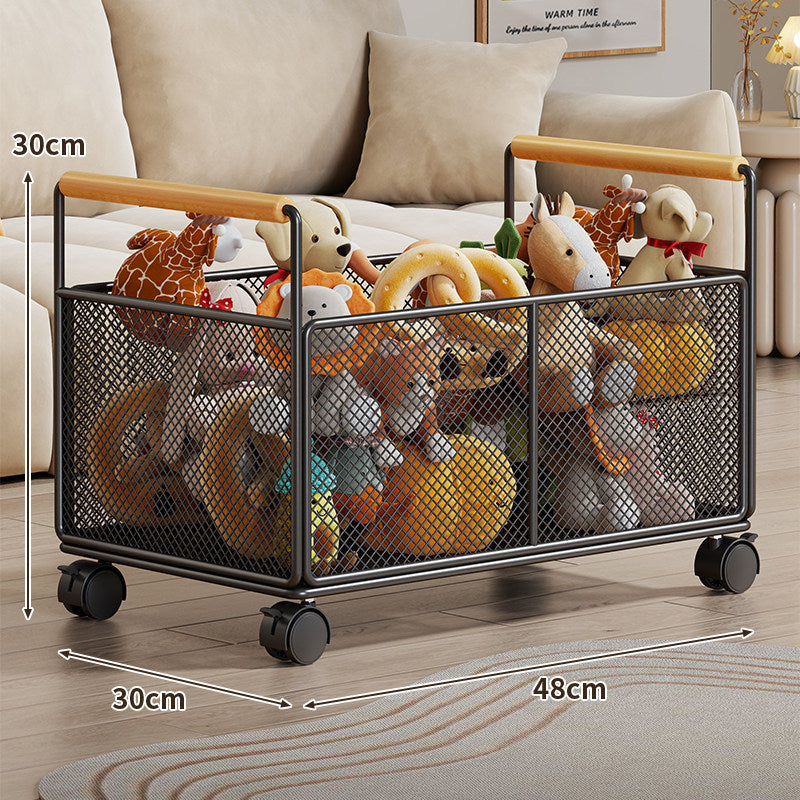 Breathable Diamond Mesh Toy and Home Storage Bin with Ergonomic Wooden Top Handles