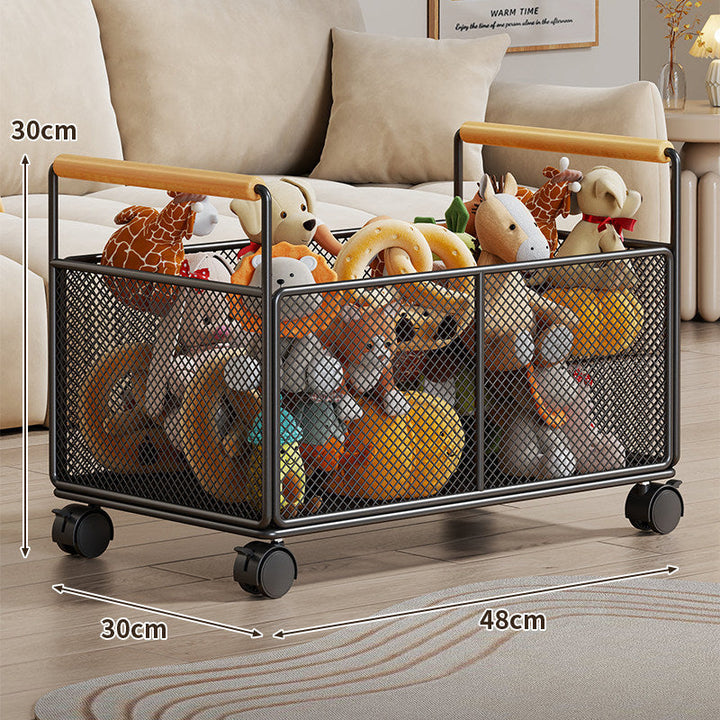Breathable Diamond Mesh Toy and Home Storage Bin with Ergonomic Wooden Top Handles