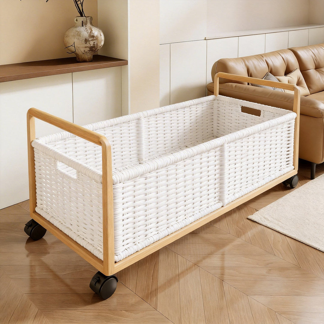 Breathable Diamond Mesh Toy and Home Storage Bin with Ergonomic Wooden Top Handles