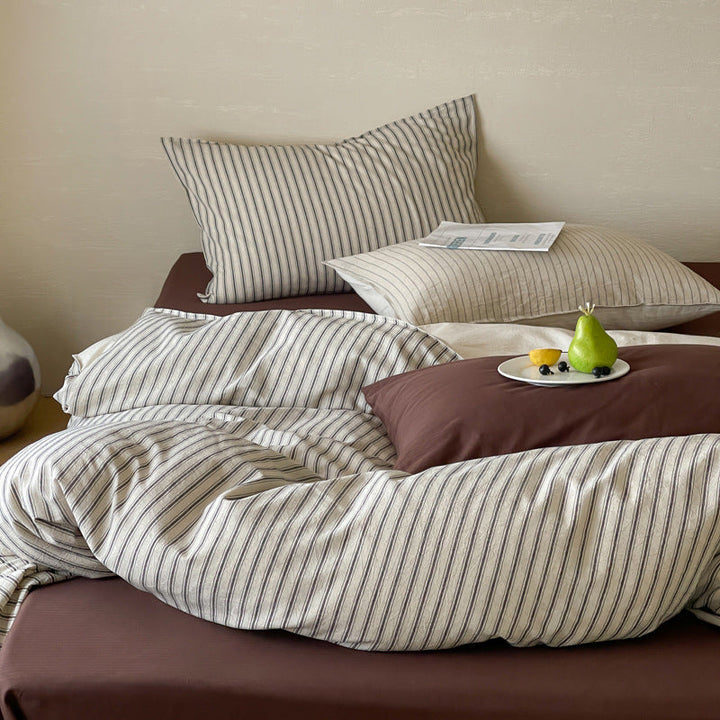 Breathable Striped Cotton-Linen Blend Bedding Set