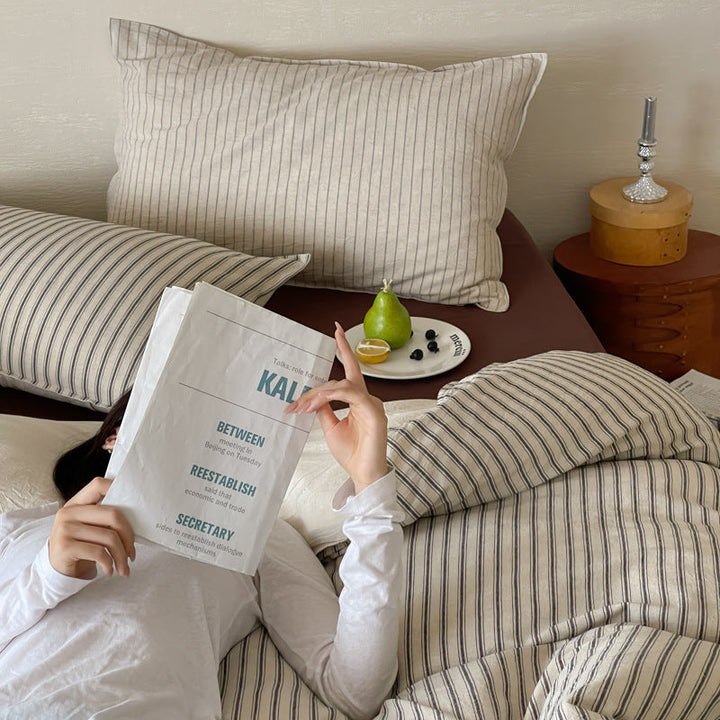 Breathable Striped Cotton-Linen Blend Bedding Set