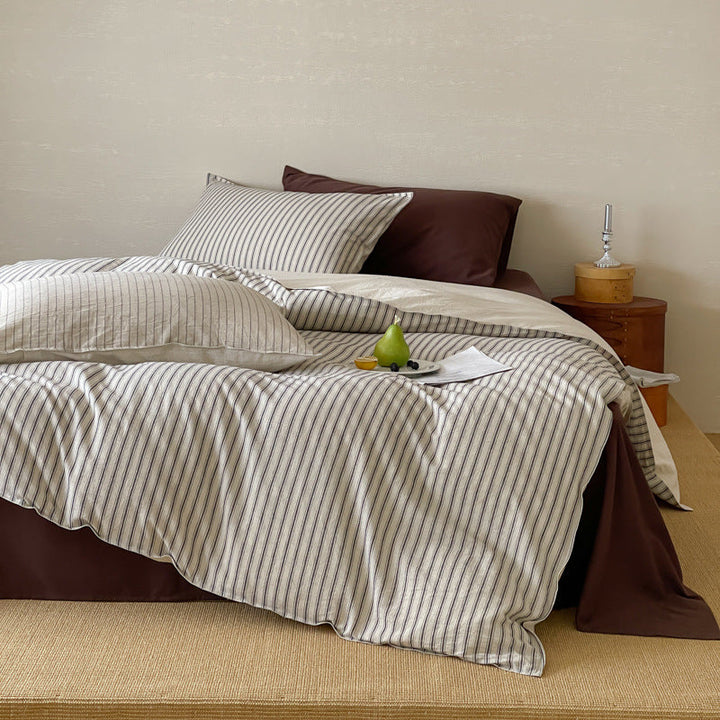 Breathable Striped Cotton-Linen Blend Bedding Set
