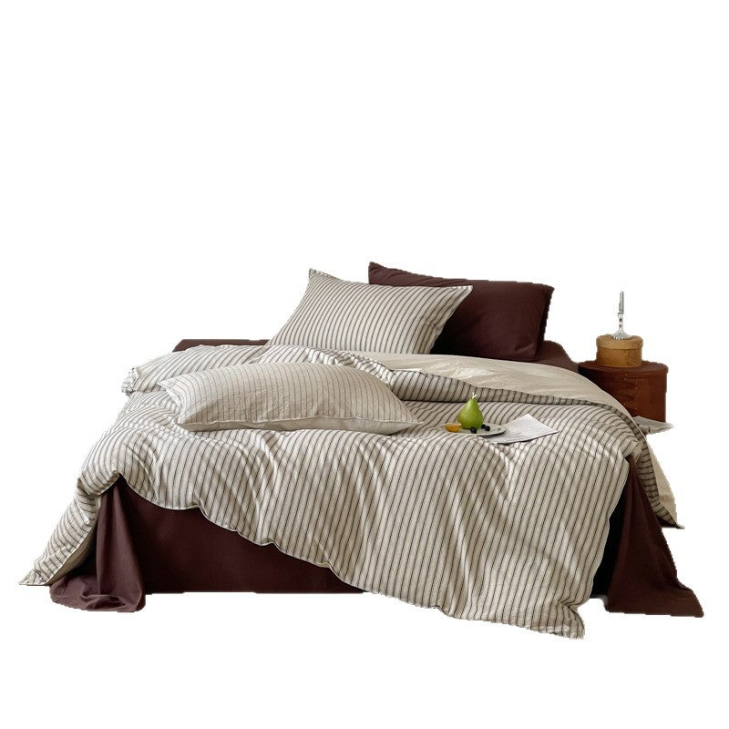 Breathable Striped Cotton-Linen Blend Bedding Set