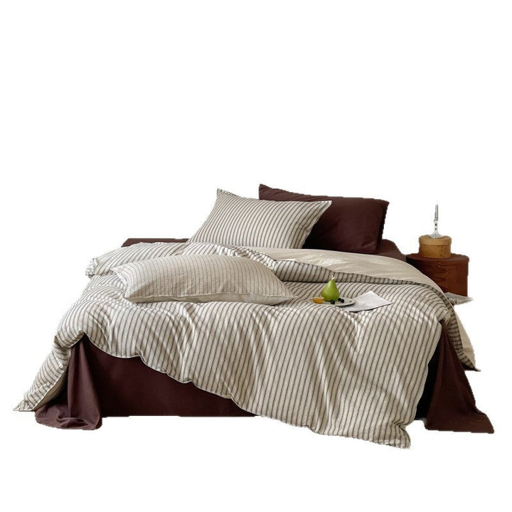 Breathable Striped Cotton-Linen Blend Bedding Set