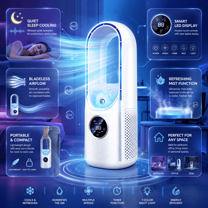 BREEZA Nova – Quiet Bladeless Air Cooler for Restful Nights