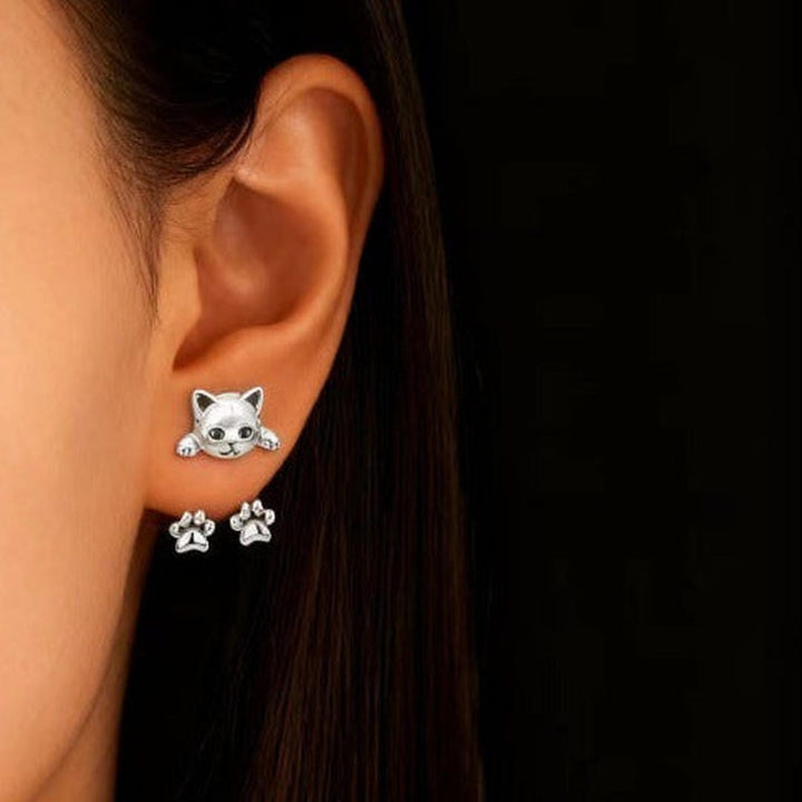 Cat Head and Paw Drop Earrings
