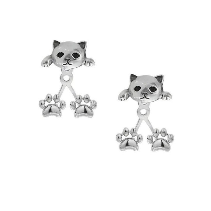 Cat Head and Paw Drop Earrings