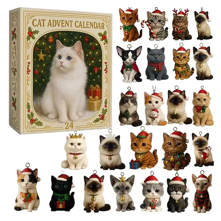 Cat-Themed Acrylic 24-Day Advent Calendar (24 Ornaments)