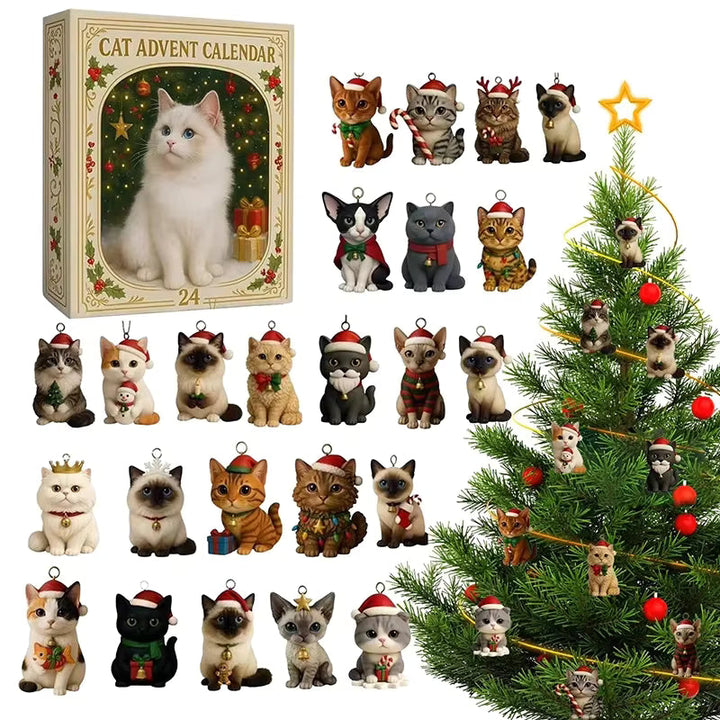 Cat-Themed Acrylic 24-Day Advent Calendar (24 Ornaments)