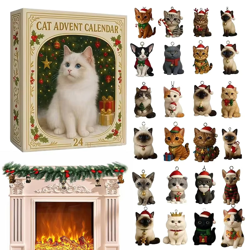 Cat-Themed Acrylic 24-Day Advent Calendar (24 Ornaments)