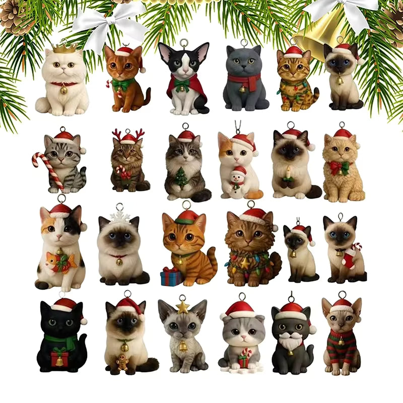 Cat-Themed Acrylic 24-Day Advent Calendar (24 Ornaments)