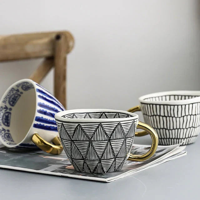 Ceramic Mug with Geometric Design – Stylish and Modern | Ideal for Coffee or Tea