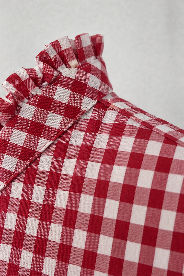 Checked Ruffle Collar Blouse