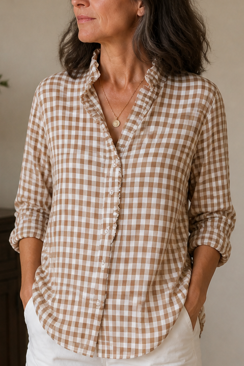 Checked Ruffle Collar Blouse