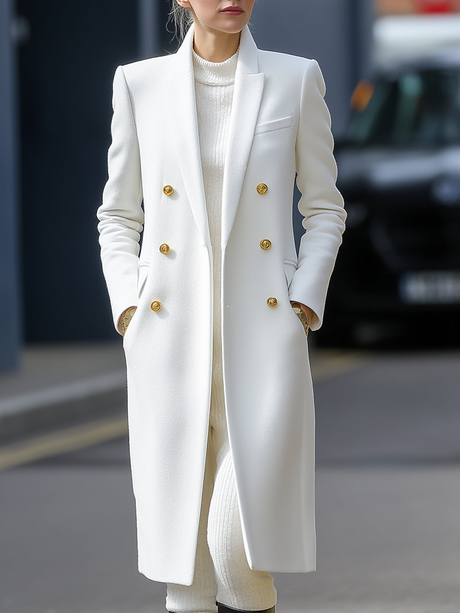 Chic Long Blazer Winter Coat - Stylish White Double-Breasted Outerwear for Office and Evening Wear