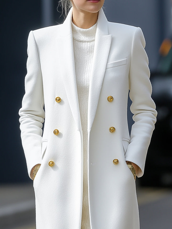 Chic Long Blazer Winter Coat - Stylish White Double-Breasted Outerwear for Office and Evening Wear