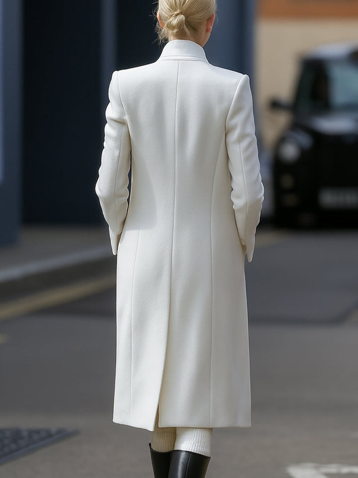 Chic Long Blazer Winter Coat - Stylish White Double-Breasted Outerwear for Office and Evening Wear