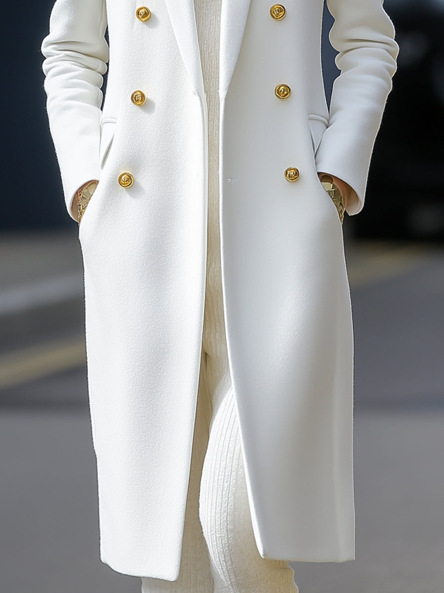 Chic Long Blazer Winter Coat - Stylish White Double-Breasted Outerwear for Office and Evening Wear