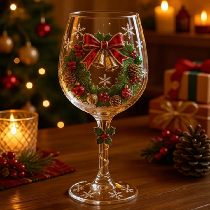 Christmas Drinking Glasses Set - Decorative Holiday Glasses with Santa, Reindeer &amp; Snowman Motifs for Christmas Tables &amp; Gatherings