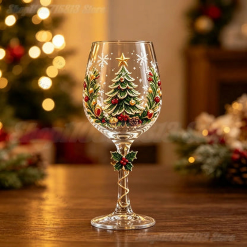 Christmas Drinking Glasses Set - Decorative Holiday Glasses with Santa, Reindeer &amp; Snowman Motifs for Christmas Tables &amp; Gatherings