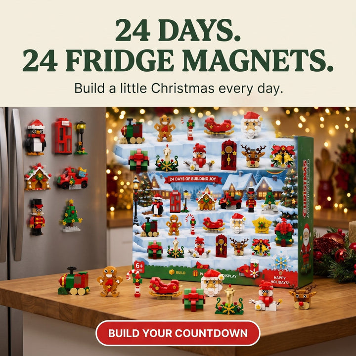 Brick Building Fridge Magnet Advent Calendar, 24 Christmas Builds