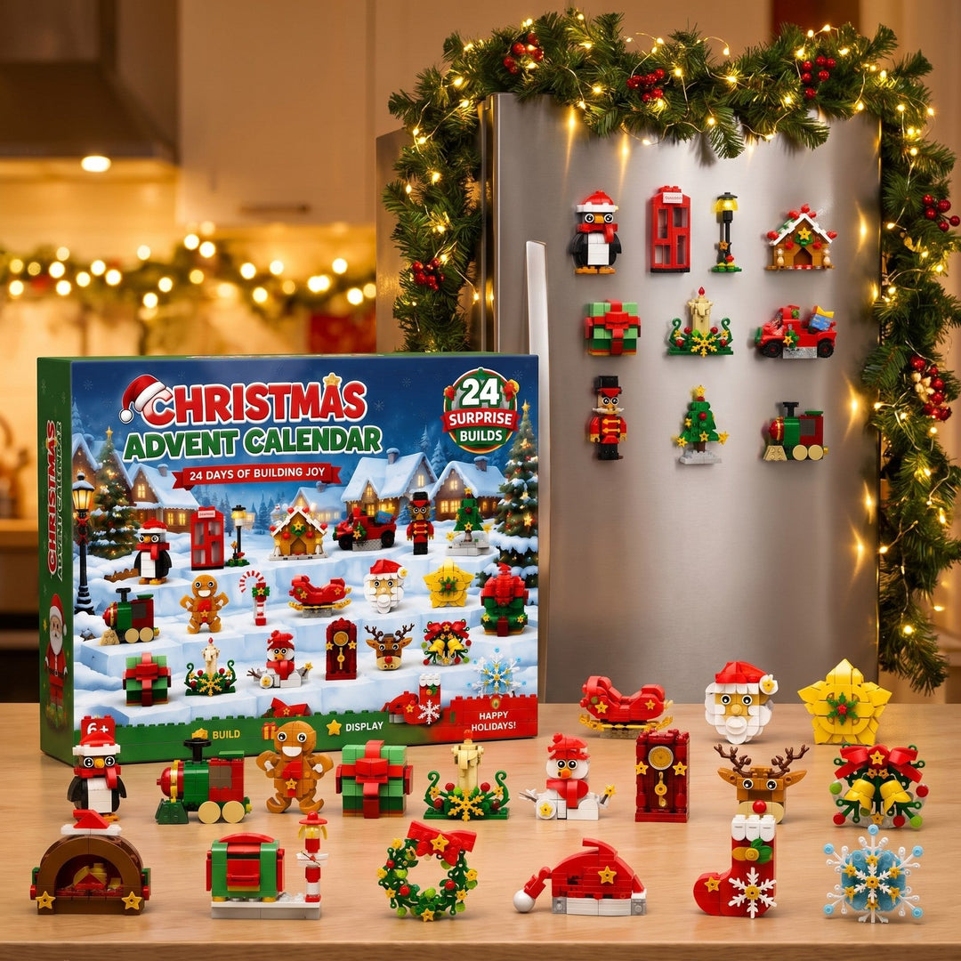 Brick Building Fridge Magnet Advent Calendar, 24 Christmas Builds