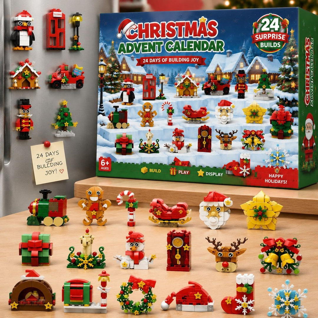 Brick Building Fridge Magnet Advent Calendar, 24 Christmas Builds