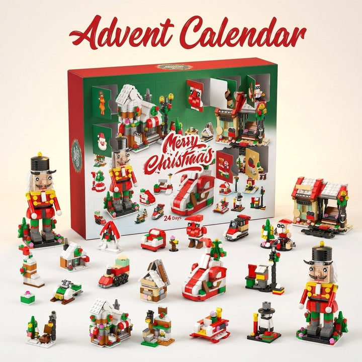 28-Door Christmas Brick Advent Calendar, 6-in-1 Village, Choose Nutcracker, Sleigh or Tree
