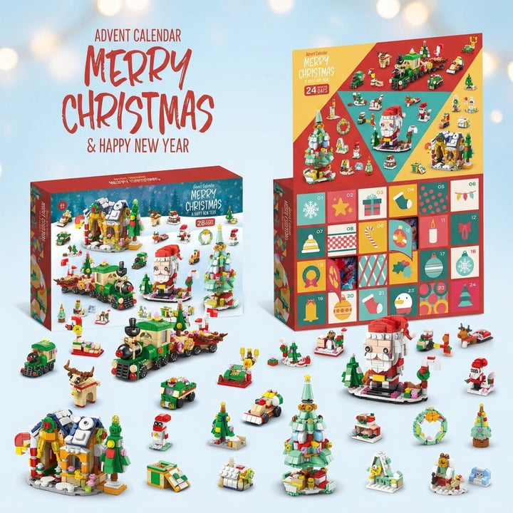 28-Door Christmas Brick Advent Calendar, 6-in-1 Village, Choose Nutcracker, Sleigh or Tree