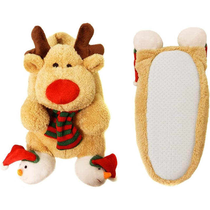 Christmas Slippers - Plush Reindeer Slippers with Non-Slip Soles