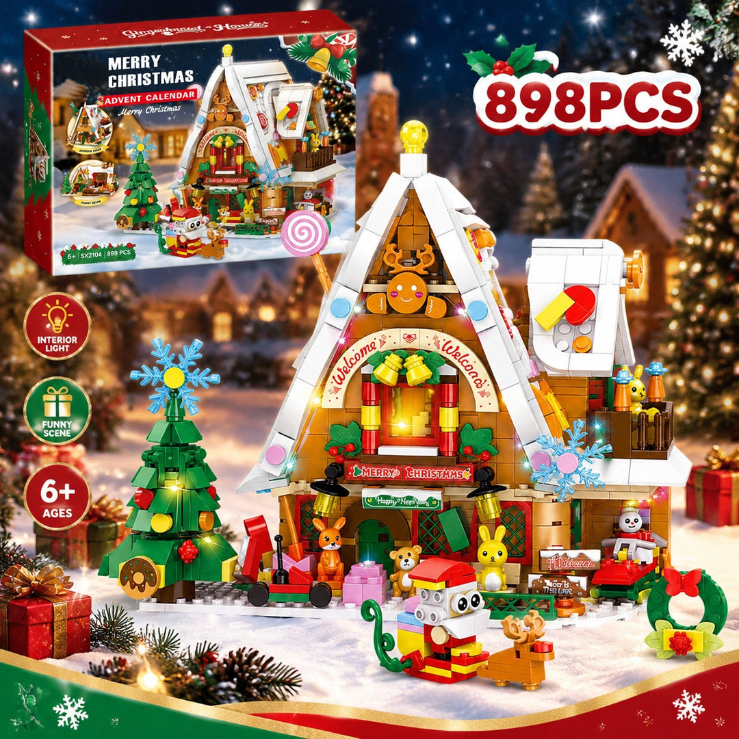 898-Piece Snowy Christmas House Advent Calendar with Interior Light