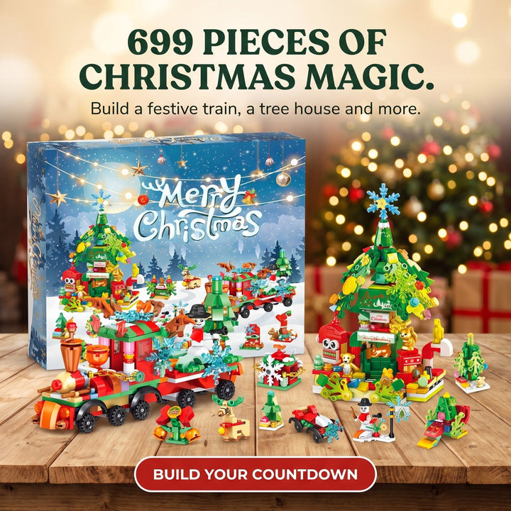 699-Piece Christmas Brick Advent Calendar with Red Train and Tree House