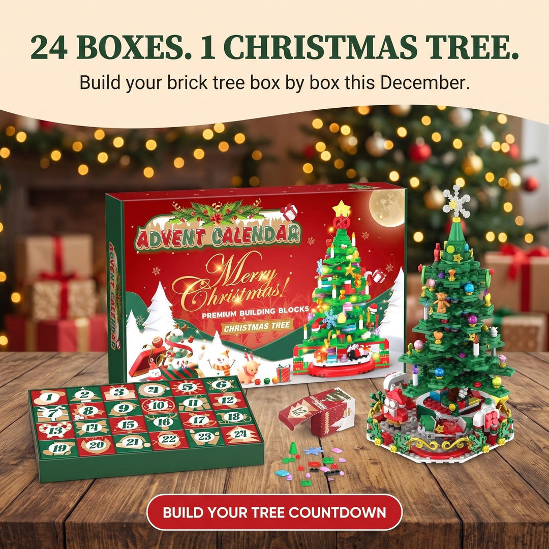 24-Box Building Block Christmas Tree Advent Calendar with String Lights