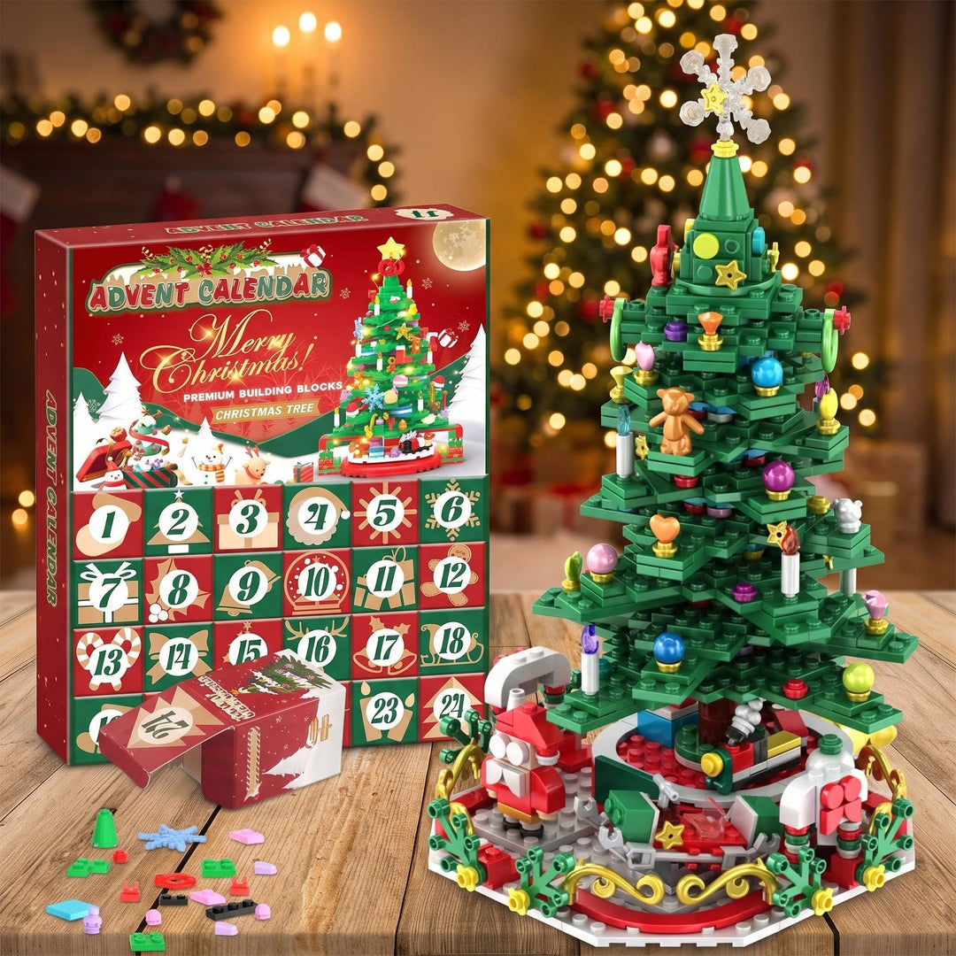 24-Box Building Block Christmas Tree Advent Calendar with String Lights