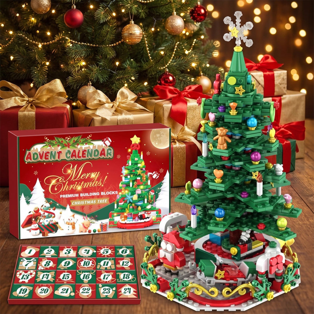 24-Box Building Block Christmas Tree Advent Calendar with String Lights