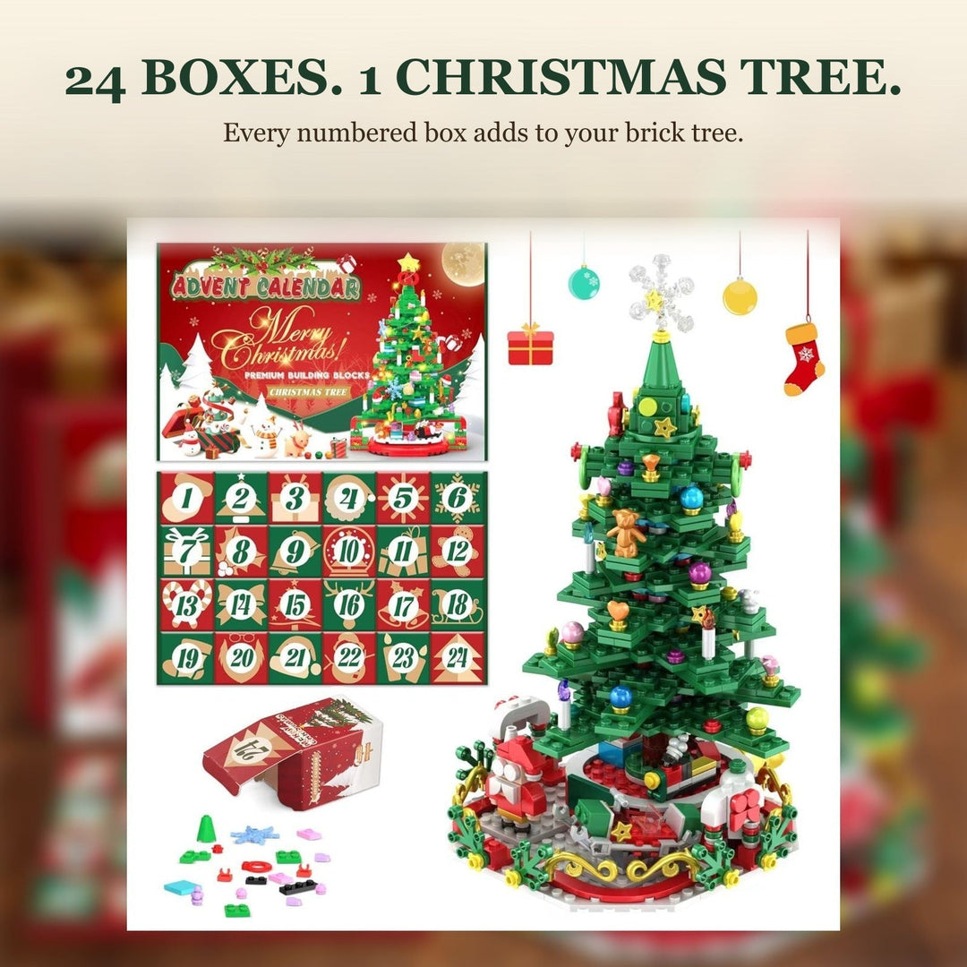 24-Box Building Block Christmas Tree Advent Calendar with String Lights