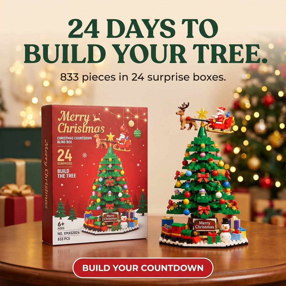 24-Box Christmas Tree Building Block Advent Calendar, 833 Pieces with Santa&