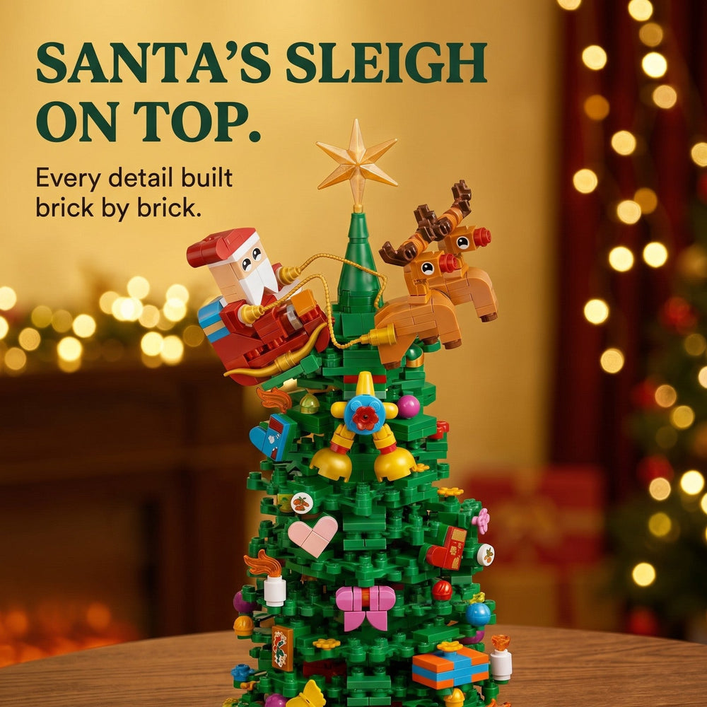 24-Box Christmas Tree Building Block Advent Calendar, 833 Pieces with Santa's Sleigh