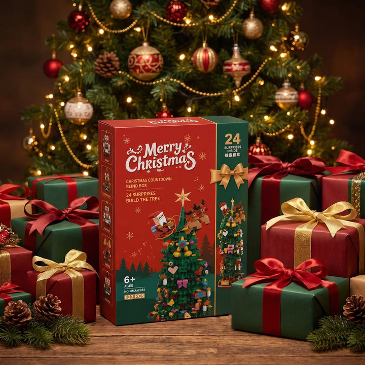 24-Box Christmas Tree Building Block Advent Calendar, 833 Pieces with Santa&
