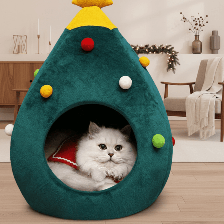 Christmas Tree Cat Bed — Plush Cushioned Feline Lounger