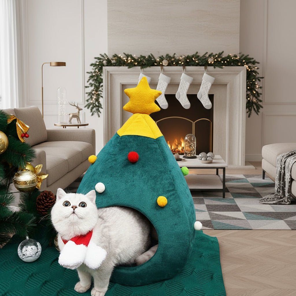 Christmas Tree Cat Bed — Plush Cushioned Feline Lounger