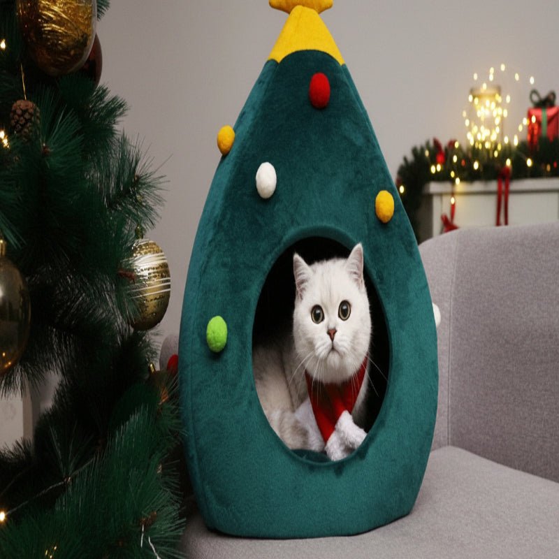Christmas Tree Cat Bed — Plush Cushioned Feline Lounger